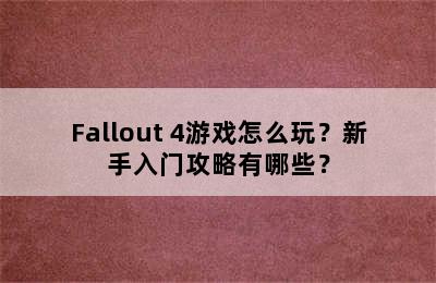 Fallout 4游戏怎么玩？新手入门攻略有哪些？